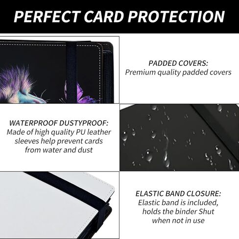 9 Pocket Card Binder for Trading Cards, Trading Card with Sleeves Holder Album, PU Leather Cover Card Collection Binder Large Capacity 360 Pocket Storage Card Sleeves for MTG,TCG, Book Purple Dragon in Kuwait