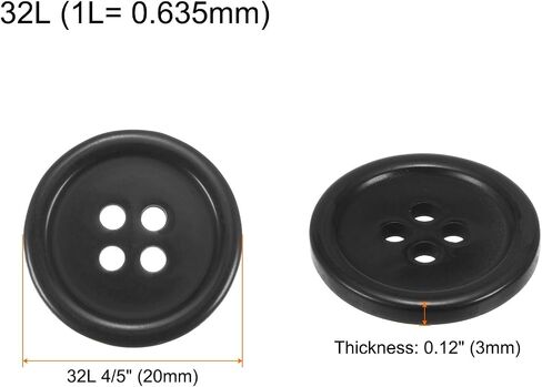 HARFINGTON 20pcs 24L Sewing Buttons 5/8"(15mm) Resin Round Flat 4-Hole Craft Replacement Buttons for Sewing Clothing and DIY, Black in Saudi Arabia