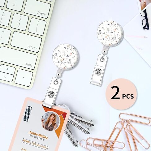 2 Pack Badge Reels Retractable,Id Badge Holders Retractable,Badge Clips Retractable ID Card Holder for Teacher, Student, Office Worker(summer flowers) in Saudi Arabia