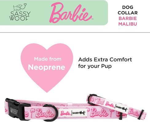 Dog Collar Barbie™ Malibu - M, Adjustable, Durable, Comfortable and Stylish Pet Accessories for Medium Dogs - Officially Licensed in Kuwait