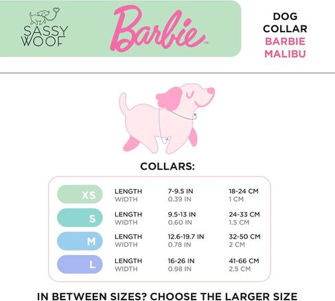 Dog Collar Barbie™ Malibu - M, Adjustable, Durable, Comfortable and Stylish Pet Accessories for Medium Dogs - Officially Licensed in Kuwait