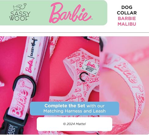Dog Collar Barbie™ Malibu - M, Adjustable, Durable, Comfortable and Stylish Pet Accessories for Medium Dogs - Officially Licensed in Kuwait