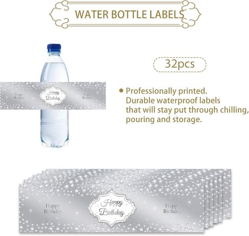 32pcs Purple Happy Birthday Water Bottle Labels, Diamond Purple Glitter Cheers to 16/21/30/40 Years Birthday Stickers, Happy Birthday/Anniversary Water Bottle Lables for Women Girl in Kuwait