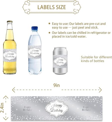 32pcs Purple Happy Birthday Water Bottle Labels, Diamond Purple Glitter Cheers to 16/21/30/40 Years Birthday Stickers, Happy Birthday/Anniversary Water Bottle Lables for Women Girl in Kuwait