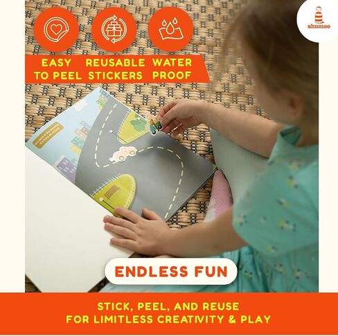 Shumee Reusable Sticker Book for Kids 3+ Years, 160+ Stickers for kids, 8 Scenes Cars, Trucks, Planes, Bikes, Boat, Sticker Books for Girls Boys, Safe, Sticker Books For Toddlers, Valentine's Day Gift in Saudi Arabia