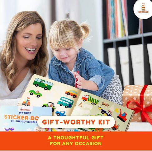Shumee Reusable Sticker Book for Kids 3+ Years, 160+ Stickers for kids, 8 Scenes Cars, Trucks, Planes, Bikes, Boat, Sticker Books for Girls Boys, Safe, Sticker Books For Toddlers, Valentine's Day Gift in Saudi Arabia