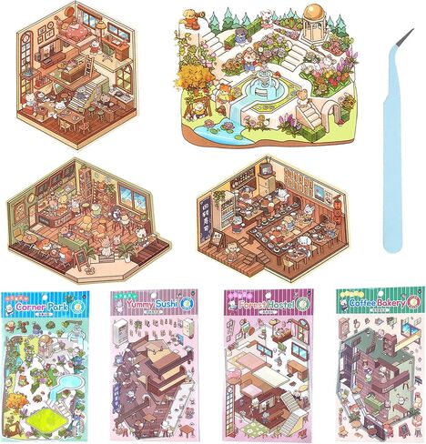 4 Sets DIY 3D House Stickers, Make Your Own Scene, Fun and Creative Stickers for Adults and Kids(New) in Saudi Arabia