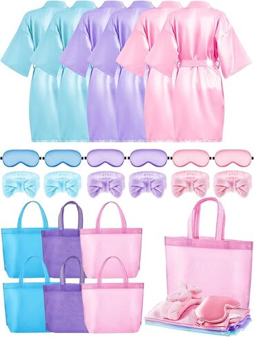 Sintuff 24 Pcs Sleepover Party Supplies for Girls 6 Spa Party Robes 6 Tote Bags 6 Headbands 6 Spa Masks in Saudi Arabia