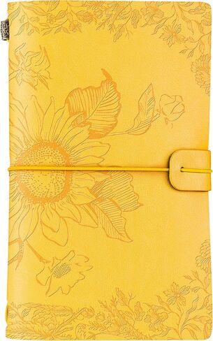 InnoBeta Sunflower gifts for Women Leather Journal Notebook 7x5 Inches, Refillable Sketchbook, Travel Diary, Lined Planner - Yellow - Magic Sunflower in Saudi Arabia