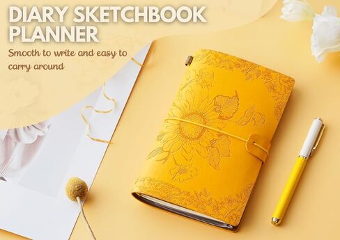 InnoBeta Sunflower gifts for Women Leather Journal Notebook 7x5 Inches, Refillable Sketchbook, Travel Diary, Lined Planner - Yellow - Magic Sunflower in Saudi Arabia