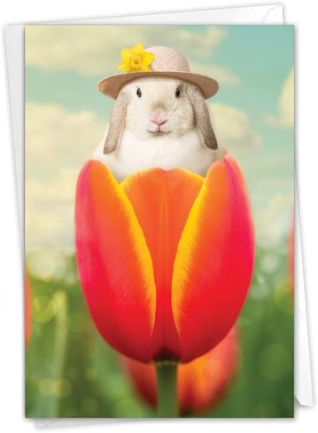 NobleWorks Easter Greeting Card with 5 x 7 Inch Envelope (1 Card) Bunny Flowers C10963EAG in Kuwait