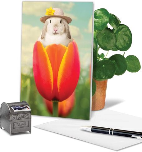 NobleWorks Easter Greeting Card with 5 x 7 Inch Envelope (1 Card) Bunny Flowers C10963EAG in Kuwait