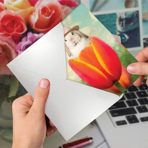 NobleWorks Easter Greeting Card with 5 x 7 Inch Envelope (1 Card) Bunny Flowers C10963EAG in Kuwait