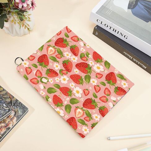 CRASPIRE Strawberry Cover Cover Fruits Flower Pink قابلة للاستخدام قابلة لإعادة الاستخدام الكبير من النايلون واقي كتب بوليستر بوليستر 9.4x15.7 بوصة لفات الملاحظات المرنة مناسبة لمعظم كتب الغلاف in Kuwait
