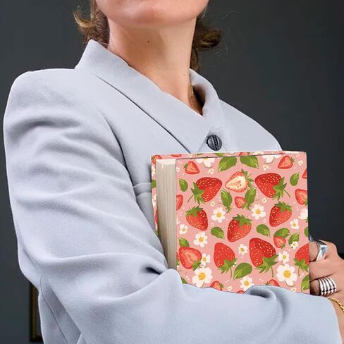CRASPIRE Strawberry Cover Cover Fruits Flower Pink قابلة للاستخدام قابلة لإعادة الاستخدام الكبير من النايلون واقي كتب بوليستر بوليستر 9.4x15.7 بوصة لفات الملاحظات المرنة مناسبة لمعظم كتب الغلاف in Kuwait