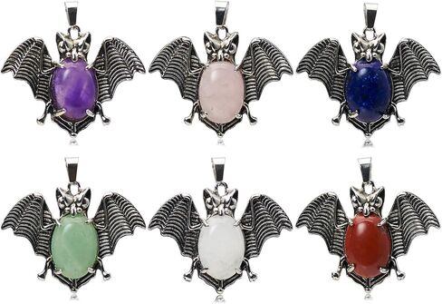 6 Pieces Tiny Bat Charm Necklace Bat Pendant Necklace Vampire Jewelry Halloween Oval Gemstone Setting Best Friends Gift in Saudi Arabia