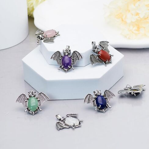 6 Pieces Tiny Bat Charm Necklace Bat Pendant Necklace Vampire Jewelry Halloween Oval Gemstone Setting Best Friends Gift in Saudi Arabia