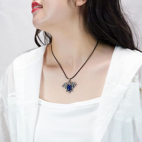 6 Pieces Tiny Bat Charm Necklace Bat Pendant Necklace Vampire Jewelry Halloween Oval Gemstone Setting Best Friends Gift in Saudi Arabia