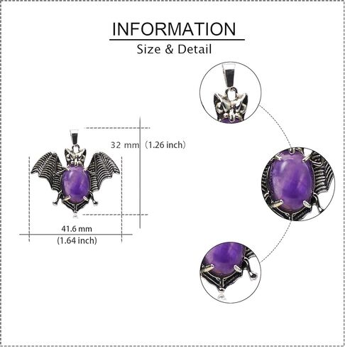 6 Pieces Tiny Bat Charm Necklace Bat Pendant Necklace Vampire Jewelry Halloween Oval Gemstone Setting Best Friends Gift in Saudi Arabia