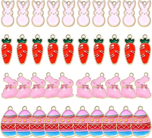 40PCS Easter Charms Enamel Bunny Carrot Egg Pendant Charms for Jewelry Making Cute Meatl Animal Rabbit Charms for Necklace Bracelet Earring Making DIY Crafts in Kuwait