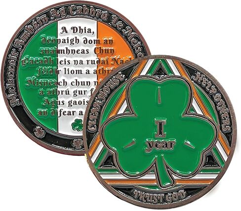 MYRECOVERYSTORE Green Shamrock Recovery Medallion in Years 1-50 Serenity Prayer in Gaelic on Rear in Saudi Arabia