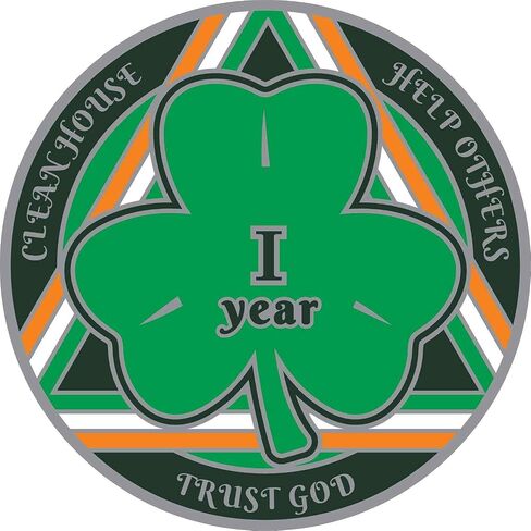 MYRECOVERYSTORE Green Shamrock Recovery Medallion in Years 1-50 Serenity Prayer in Gaelic on Rear in Saudi Arabia