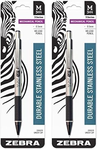 قلم ميكانيكي Zebra Pen M-301، أسطوانة من الفولاذ المقاوم للصدأ، نقطة دقيقة، 0.5 مم، مقبض أسود، عبوة واحدة in Kuwait