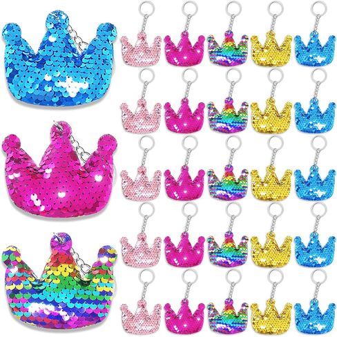 CiciBear 25 Pack Crown Sequin Keychains for Gold Themed Party Favors, Kids and Adults Birthday Gift, Baby Shower, Crown Princess Prince King Queen Party, 5 Colors in Saudi Arabia