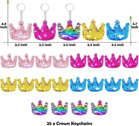 CiciBear 25 Pack Crown Sequin Keychains for Gold Themed Party Favors, Kids and Adults Birthday Gift, Baby Shower, Crown Princess Prince King Queen Party, 5 Colors in Saudi Arabia