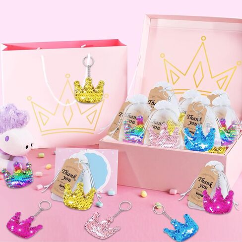 CiciBear 25 Pack Crown Sequin Keychains for Gold Themed Party Favors, Kids and Adults Birthday Gift, Baby Shower, Crown Princess Prince King Queen Party, 5 Colors in Saudi Arabia