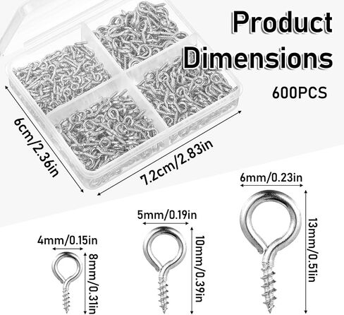 600 Pcs Screw Eye Pins Small Eye Hooks Screw Eye Pins for Jewelry Making Eye Screws Mini Eyelet Screws Tiny Eye Hooks Screw Eyes for Crafts Heavy Duty Eye Bolts Screws for Arts DIY Making(Silver) in Saudi Arabia