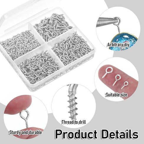 600 Pcs Screw Eye Pins Small Eye Hooks Screw Eye Pins for Jewelry Making Eye Screws Mini Eyelet Screws Tiny Eye Hooks Screw Eyes for Crafts Heavy Duty Eye Bolts Screws for Arts DIY Making(Silver) in Saudi Arabia