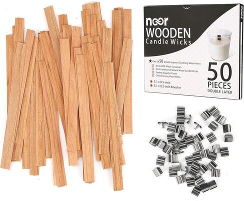 NOOR Wood Wicks for Candles, 50 Pack Double Layer Crackling with Clips in Saudi Arabia