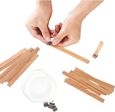 NOOR Wood Wicks for Candles, 50 Pack Double Layer Crackling with Clips in Saudi Arabia