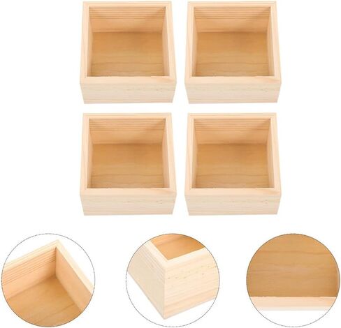 Yardwe 4pcs Unfinished Small Wooden Boxes Lidless Craft Storage Boxes for Centerpieces and Home Organization Natural Wood Craft Boxes for DIY Projects in Kuwait