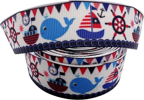 PEPPERLONELY Brand 10 Yards Nautical Anchors Sailboats 25mm (1 Inch) Grosgrain Ribbons in Kuwait