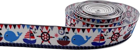 PEPPERLONELY Brand 10 Yards Nautical Anchors Sailboats 25mm (1 Inch) Grosgrain Ribbons in Kuwait