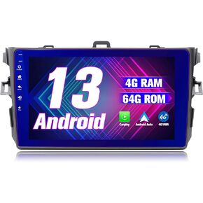 Car Stereo Android Radio for Toyota Auris Corolla Altis (2007-2013), 9 Inch Upgrade Car Radio Touch Screen with Wireless CarPlay Android Auto GPS Audio Receivers WiFi SWC BT FM Radio, 4+64GB