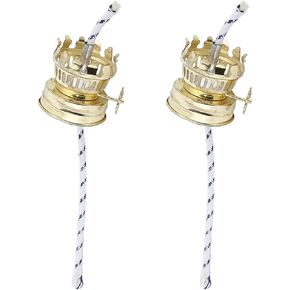 2-Pack Brass Plated Oil Lamp Burner - Replacement Burner with Wick for Vintage and Antique Lamps - Kerosene Burner Wicks Included