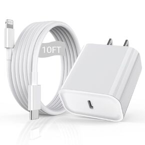 iPhone Fast Charger [Apple MFi Certified] 10FT Extra Long Fast Charging Lightning Cable with USB C Charger Block 20W PD Travel Plug for iPhone 14/Pro/Pro Max/Plus/13/12/11/Mini/Pro/XS/XR/SE 2022/iPad