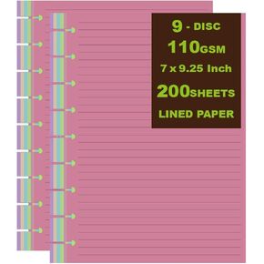 9 Disc Lined Refills for Happy Planner, 110 Gsm Loose-leaf Disc bound Inserts, 5-Color (Per Color 20 Sheets/40 Pages) planner refills Paper, 100 Sheets/200 Pages, Classic Size 7 x 9.25 Inch