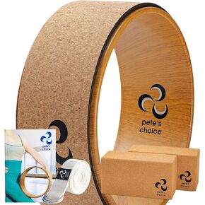 Cork Yoga Wheel, Cork Yoga Blocks - Extra Firm High Density Yoga Bricks I Natural & Eco-Friendly. Bonus eBook & Free Yoga Strap