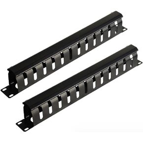 1U 19-inch Rack-Mounted Metal Horizontal Cable Manager with 48 Slots, Comes with a Cover and mounting Screws, Black, Made of Cold-Rolled Steel Material (1U 2PACK 48slots)