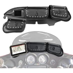 Motorcycle Windshield Bag 3 Pouch Three Pocket Fairing Bag For Harley Touring FLHT, FLHTC, FLHX, FLHTK, FLHTCU Electra Street Glide 1996-2013 (Black)