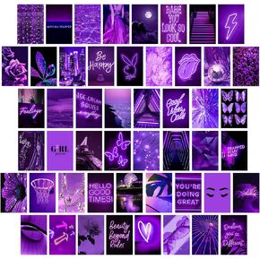 WOONKIT Purple Photo Wall Collage Kit Aesthetic Pictures, Wall Decor for Bedroom, Room Decor for Teen Girls, Trendy, 50PCS 4x6 INCH