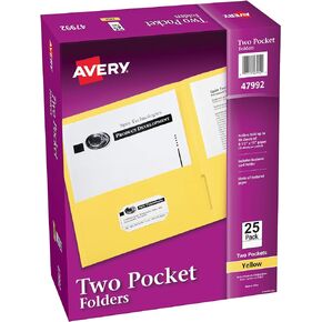 Avery Two Pocket Folders, Holds up to 40 Sheets, Business Card Slot, 25 Yellow Folders (47992)