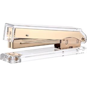 Acrylic Stapler,Clear and Gold-Tone Hardware, Beautiful Desk Accessory for Office Home or School,Takes Standard 24/6 or 26/6 Staples