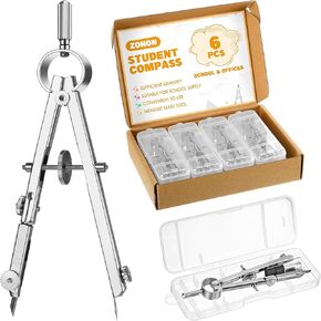 Zonon 24 Pcs Compass for Geometry Compass Bulk for Classroom Math Students Protractor for Art Compass Precision Tool with Pencil Back to School Supply for Office Art Drafting Drawing Wood Working