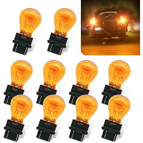 10 PCS Automotive Brake Light Bulb, 3157 12V 21/5W Micro Quartz Glass Double Wire Instrument Light Bulb, Car 360 Degree Lighting Replacement Accessories, Suitable for Most Car Models (Amber)