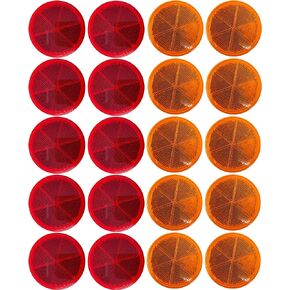 [ALL STAR TRUCK PARTS] Class A 3" Round Reflector Strong Stick-on - RED/AMBER for Trailers, Trucks, Automobiles, Mail Boxes, Boats, SUV's, RV's, Industrial Applications (10x Red + 10x Amber)